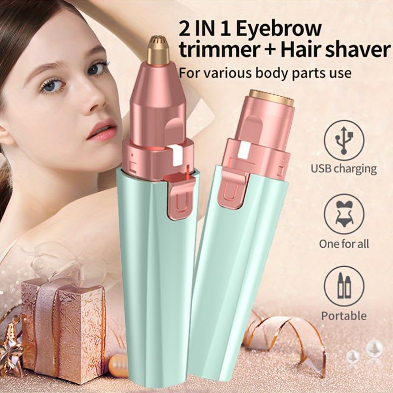 Esermoon Facial Hair Remover for Women - Green USB Rechargeable Eyebrow Trimmer & Face Shaver with LED Light, 2-in-1 Hair Removal Device for Smooth Skin - Image 2